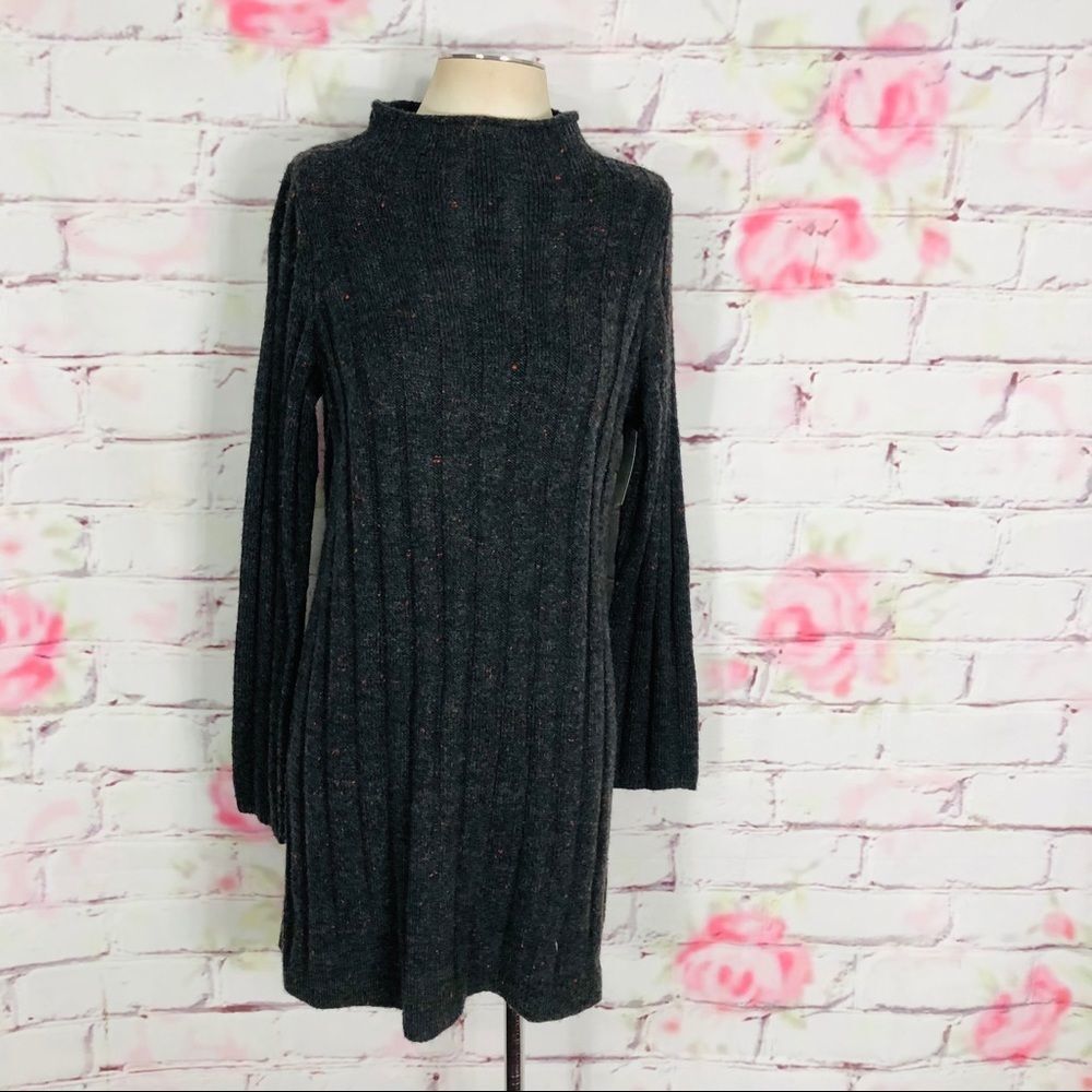 Madewell Donegal Rolled Mockneck gray long sleeve red fleck Sweater Dress M